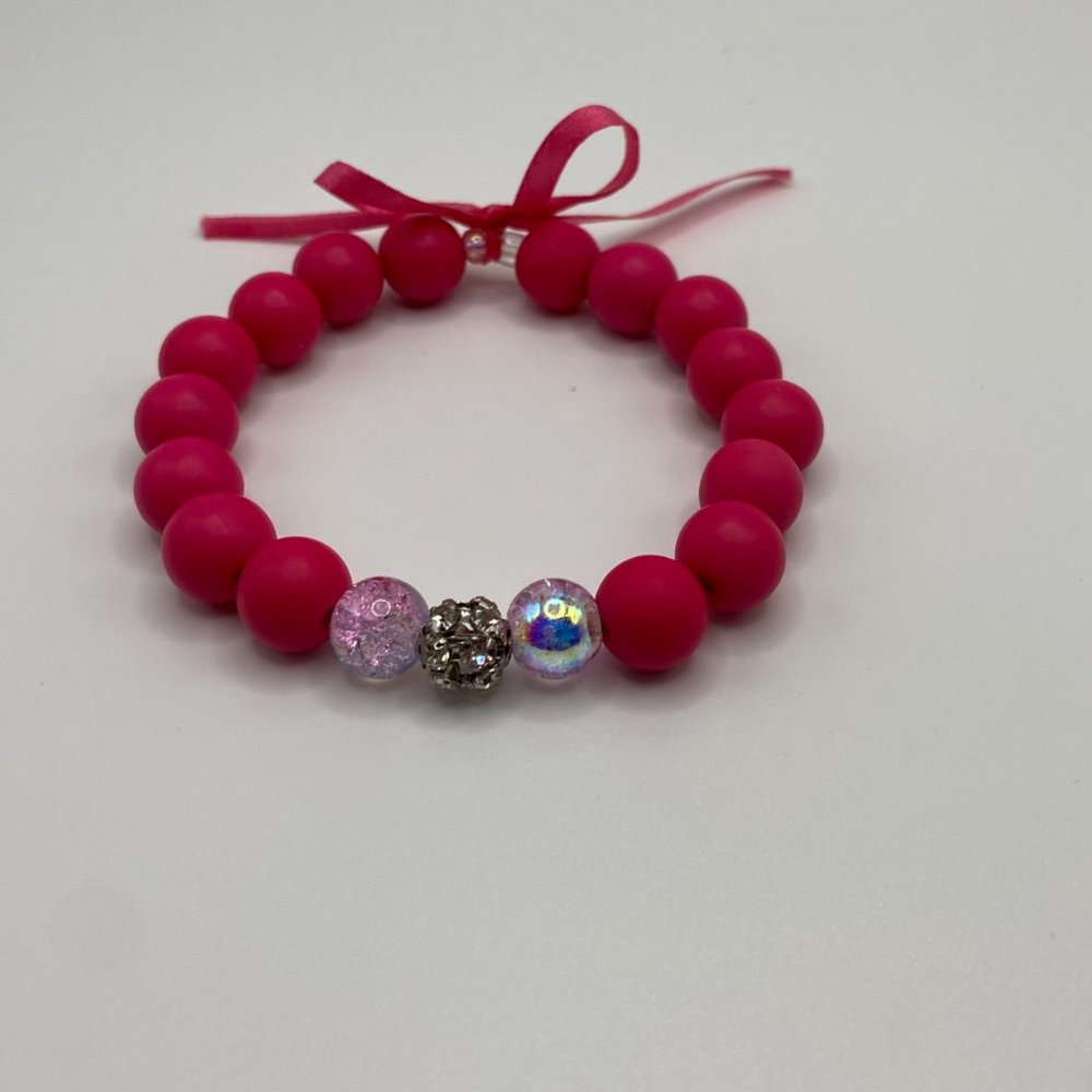 Hot Pink Children's Bling Thin Ribbon Bracelet and Earrings(Touched…